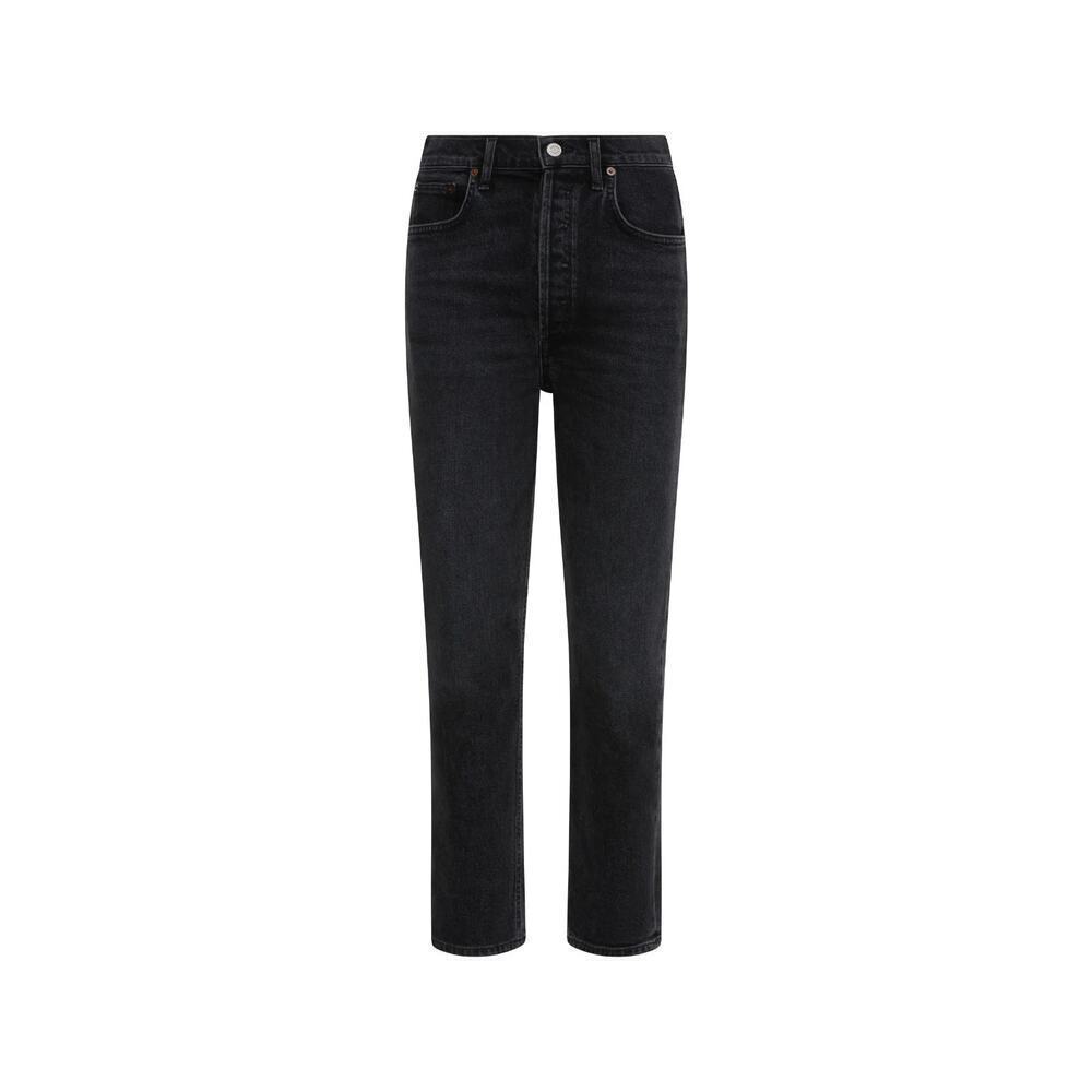 AGOLDE RILEY High Rise Straight Leg Cropped Black Stretch Denum Jeans Size 31
